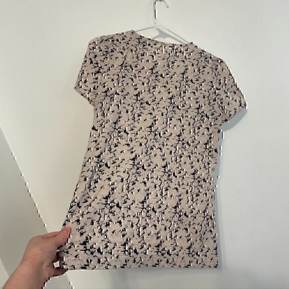 FRENCH CONNECTION Marble Print Blouse Blush Nude / Pink Navy Blue Short Sleeve 4 - Picture 11 of 11